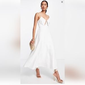 Linen Middi dress with cut out details